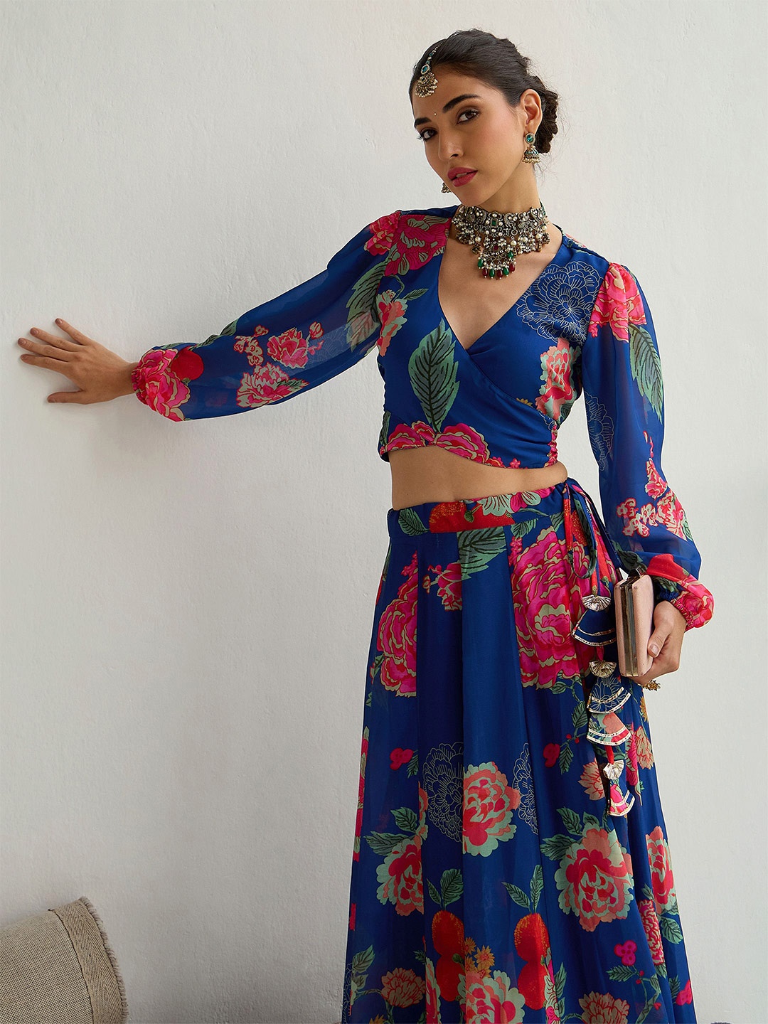 

Shae by SASSAFRAS Printed Ready to Wear Lehenga &, Navy blue