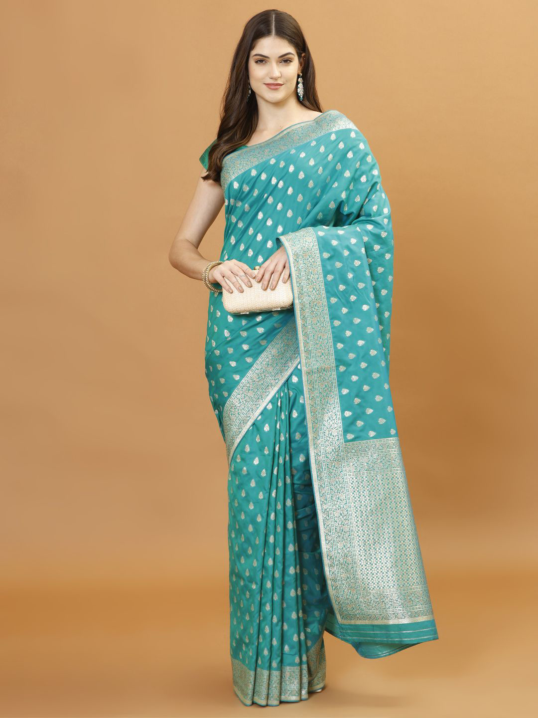 

Meena Bazaar Woven Design Zari Banarasi Saree, Sea green