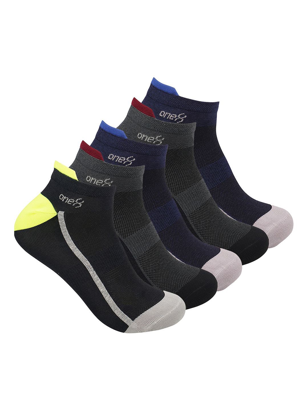 

One8 Men Pack Of 5 Patterned Cotton Ankle-Length Socks, Black