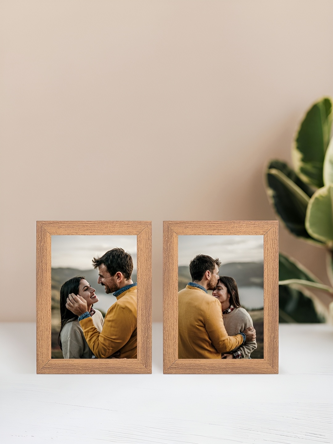 

Golden Peacock Camel Brown 2 Pieces Rectangular Table-Top Photo Frames