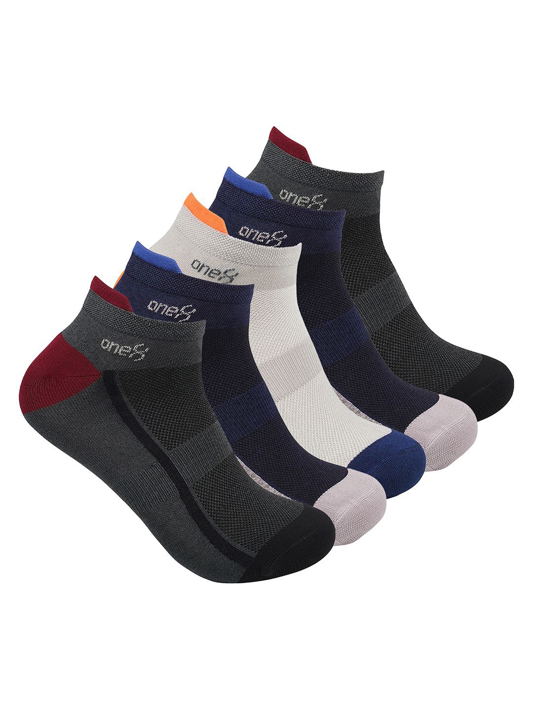 

One8 Men Colourblocked Pack Of 5 Patterned Ankle-Length Socks, Grey