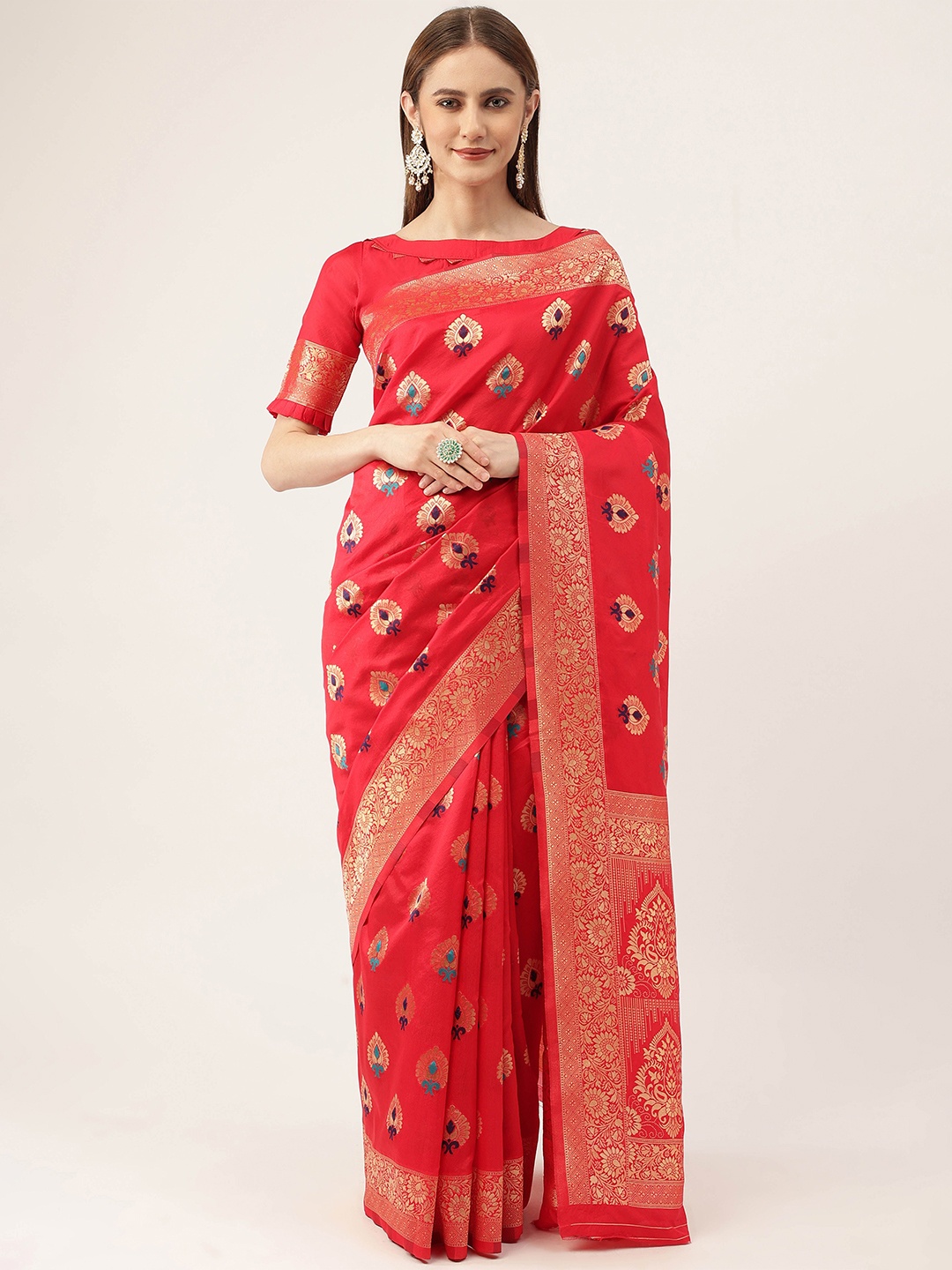 

Maroosh Woven Design Zari Silk Blend Saree, Red