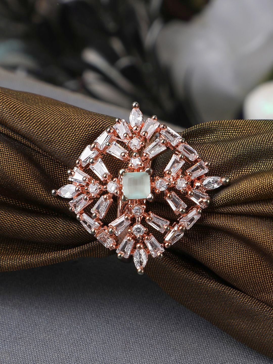 

ANIKAS CREATION Rose Gold-Plated American Diamond Studded Adjustable Finger Ring