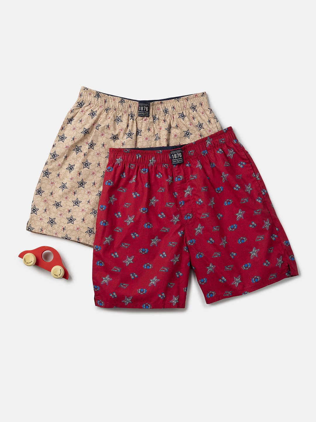 

Jockey Boy Pack of 2 Super Combed Mercerized Cotton Printed Boxer Shorts-UB08, Red