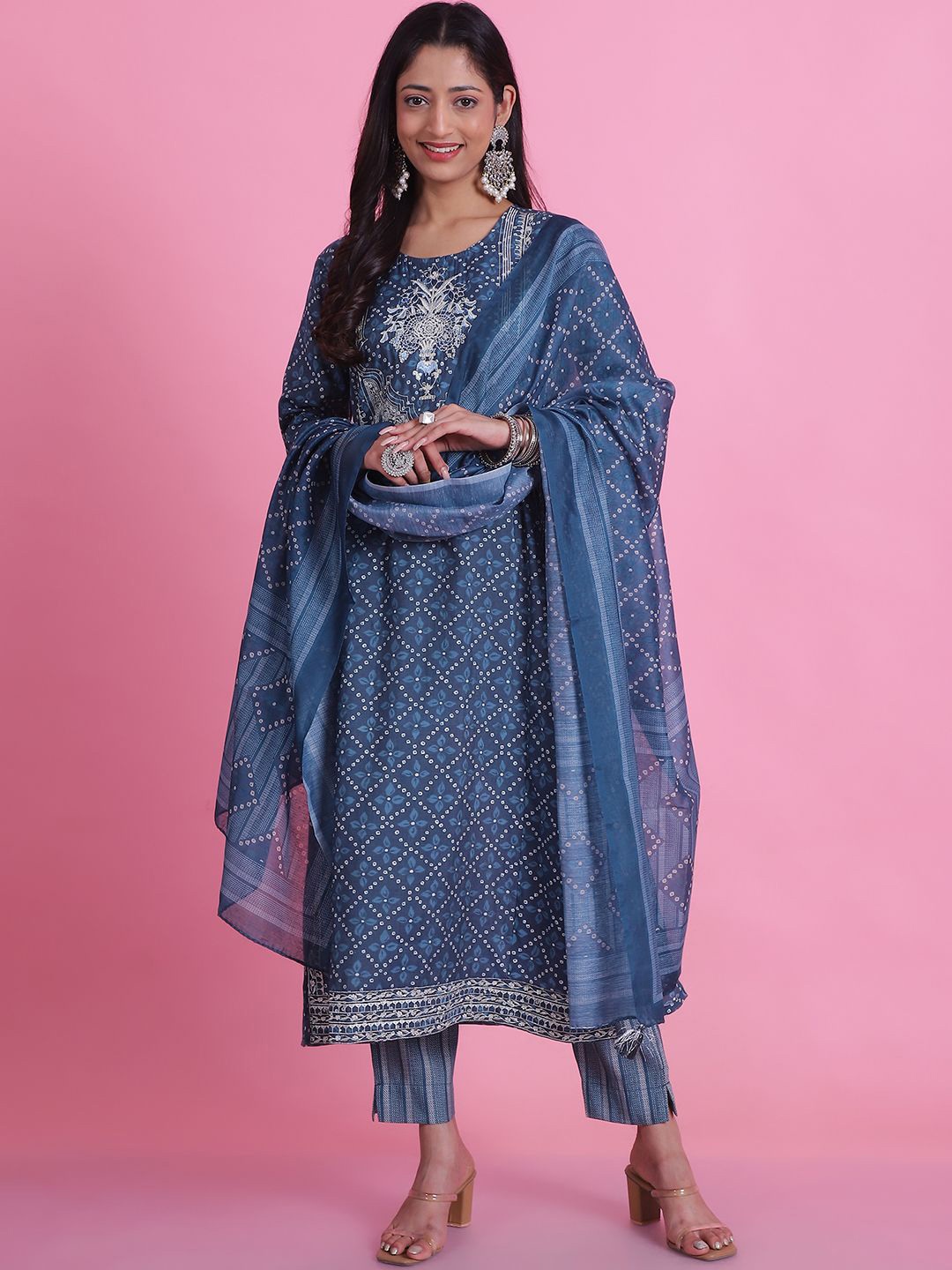 

Anouk Women Ethnic Motifs Embroidered Kurta with Trousers & With Dupatta, Blue