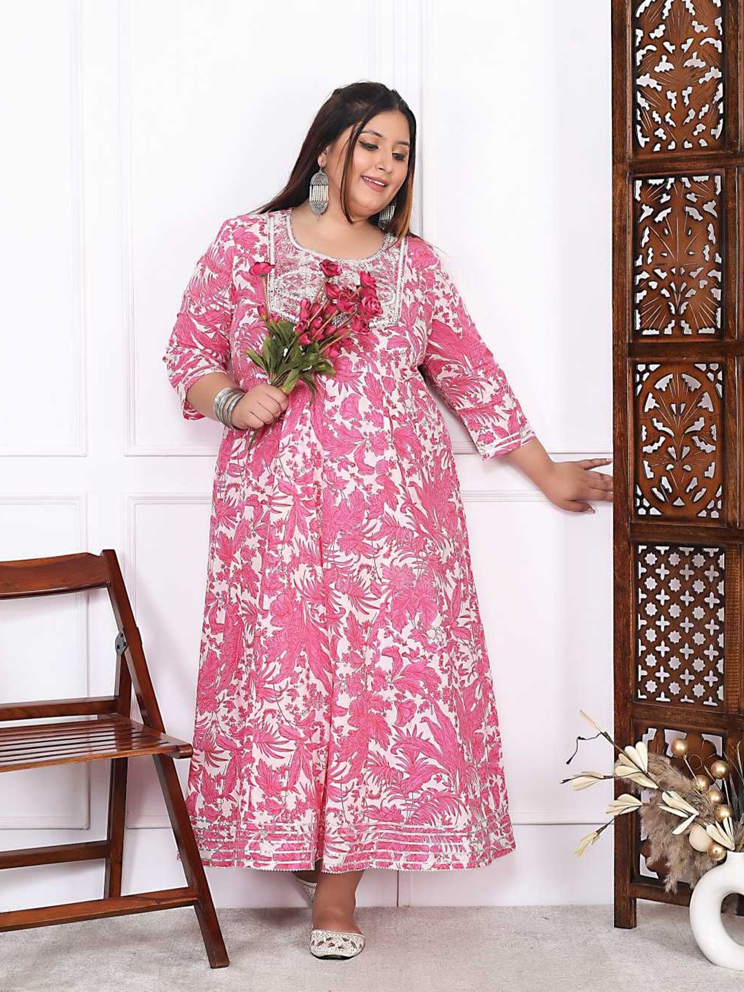 

FLAVIA CREATION Women Printed Floral Anarkali Kurta, Pink