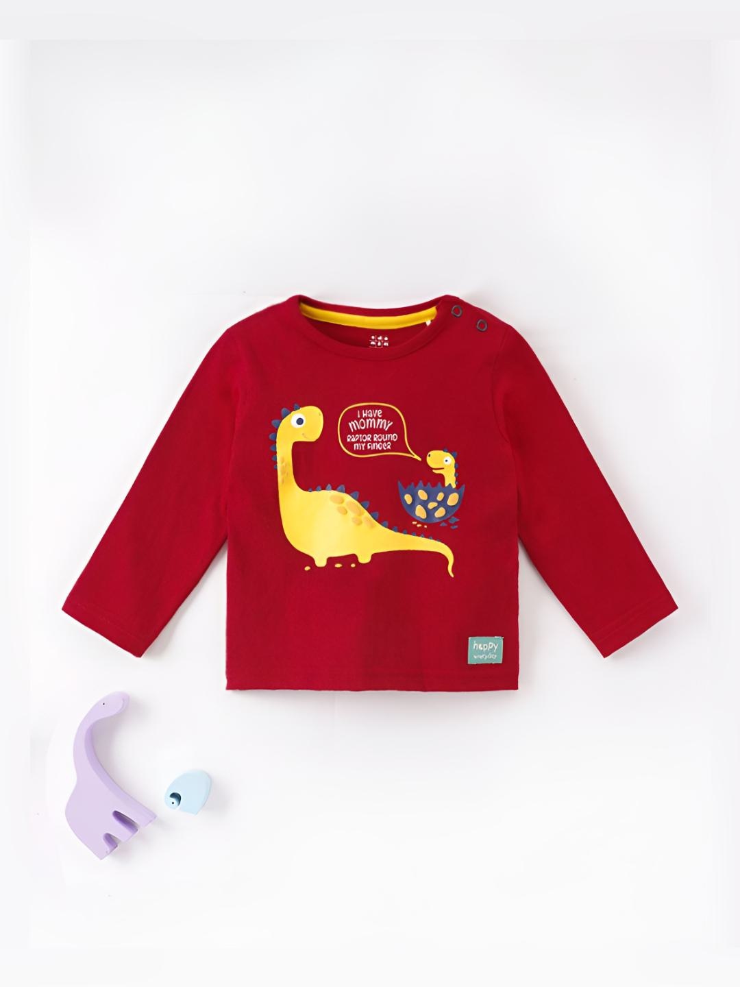 

Ed-a-Mamma Baby Boys Bio Finish Graphic Printed Round Neck Cotton T-shirt, Red