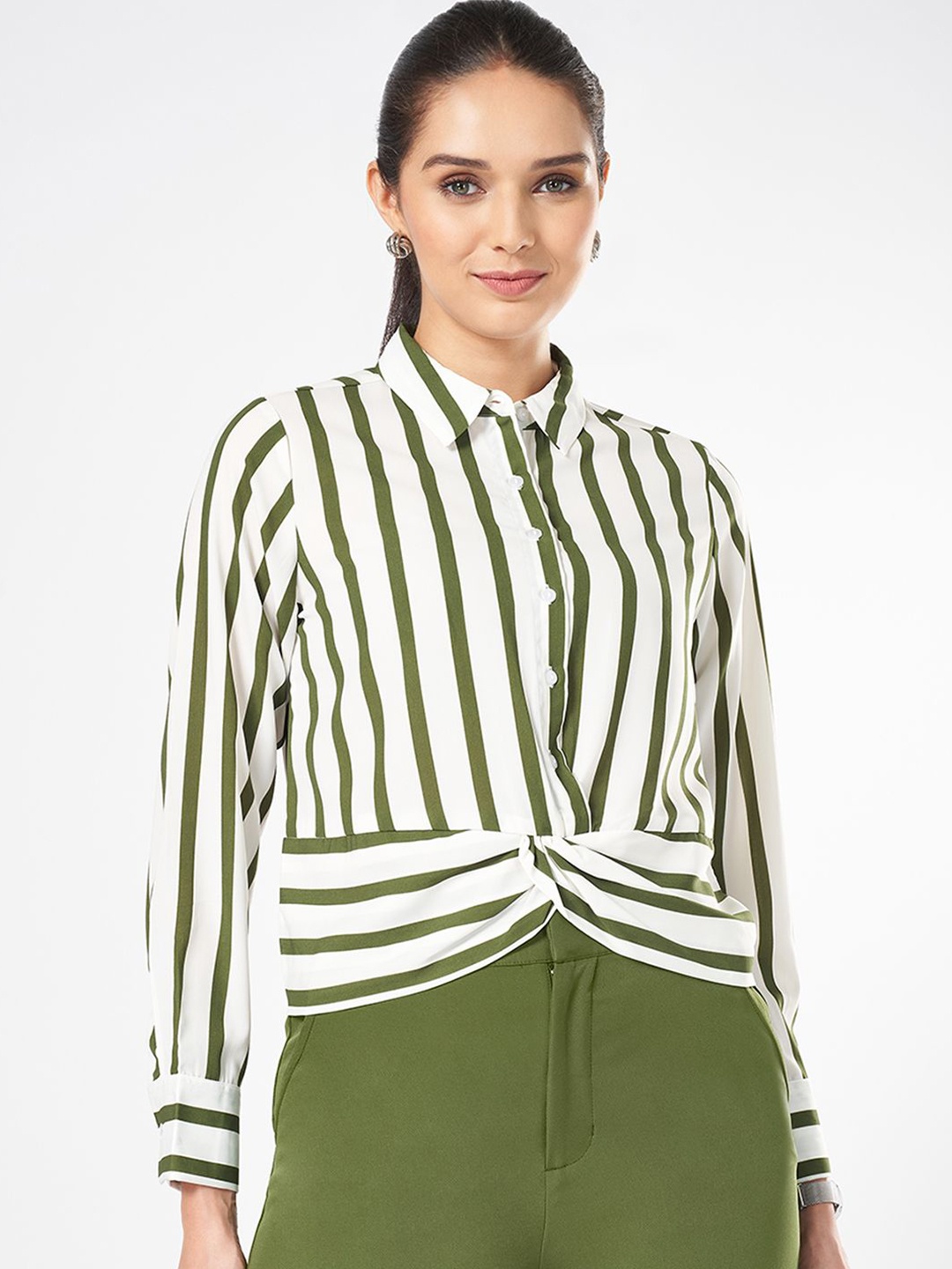 

Annabelle by Pantaloons Women Vertical Striped Shirt Collar Top, Off white