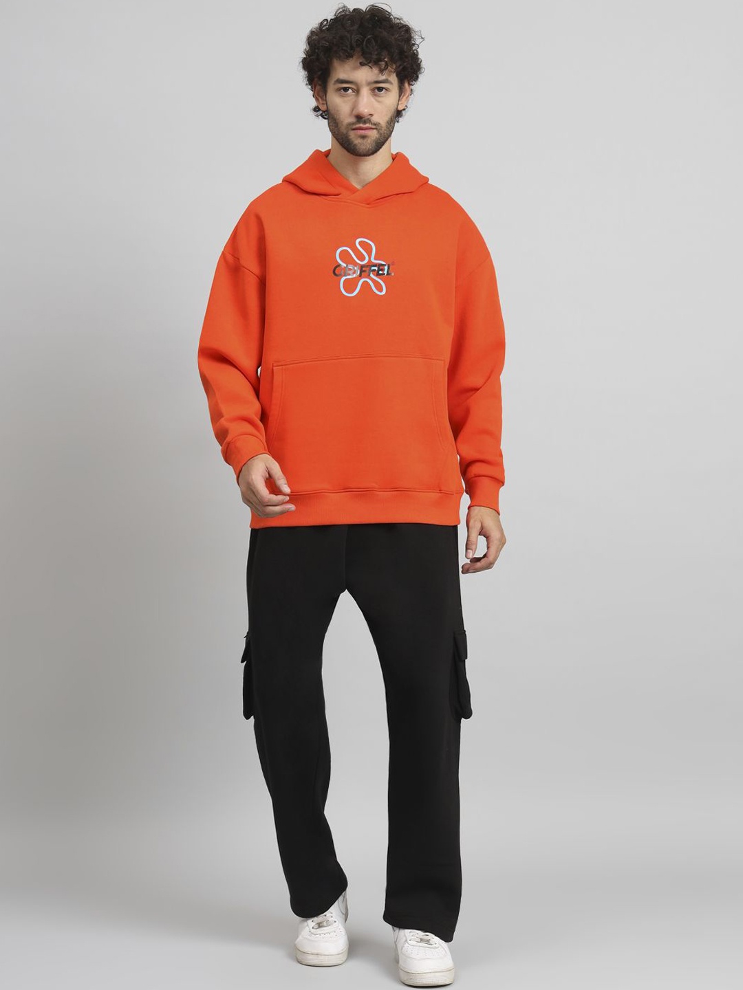

GRIFFEL Men Printed Hooded Mid-Rise Tracksuits, Orange