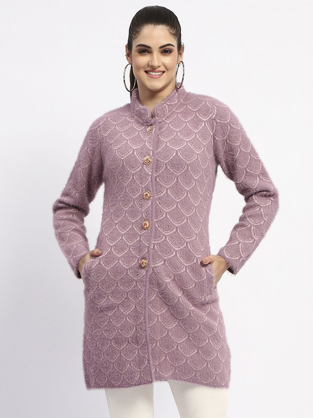 

Madame Women Cable Knit Longline Cardigan, Mauve
