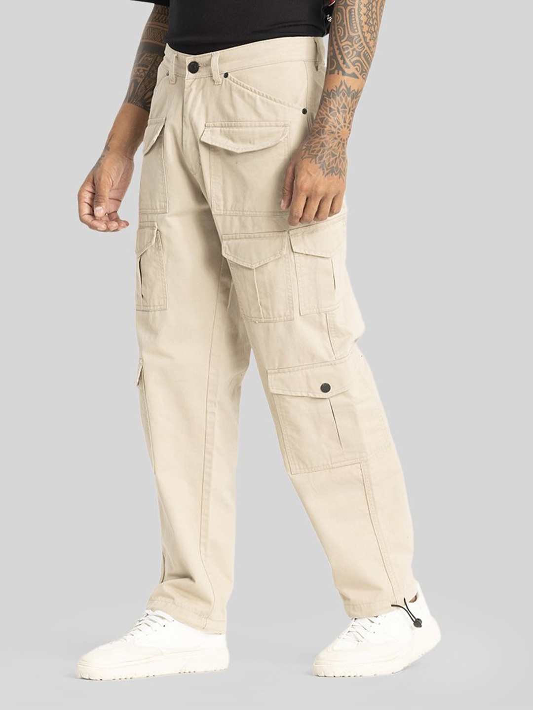 

Snitch Men Urban Loose Fit Cargos Trousers, Beige