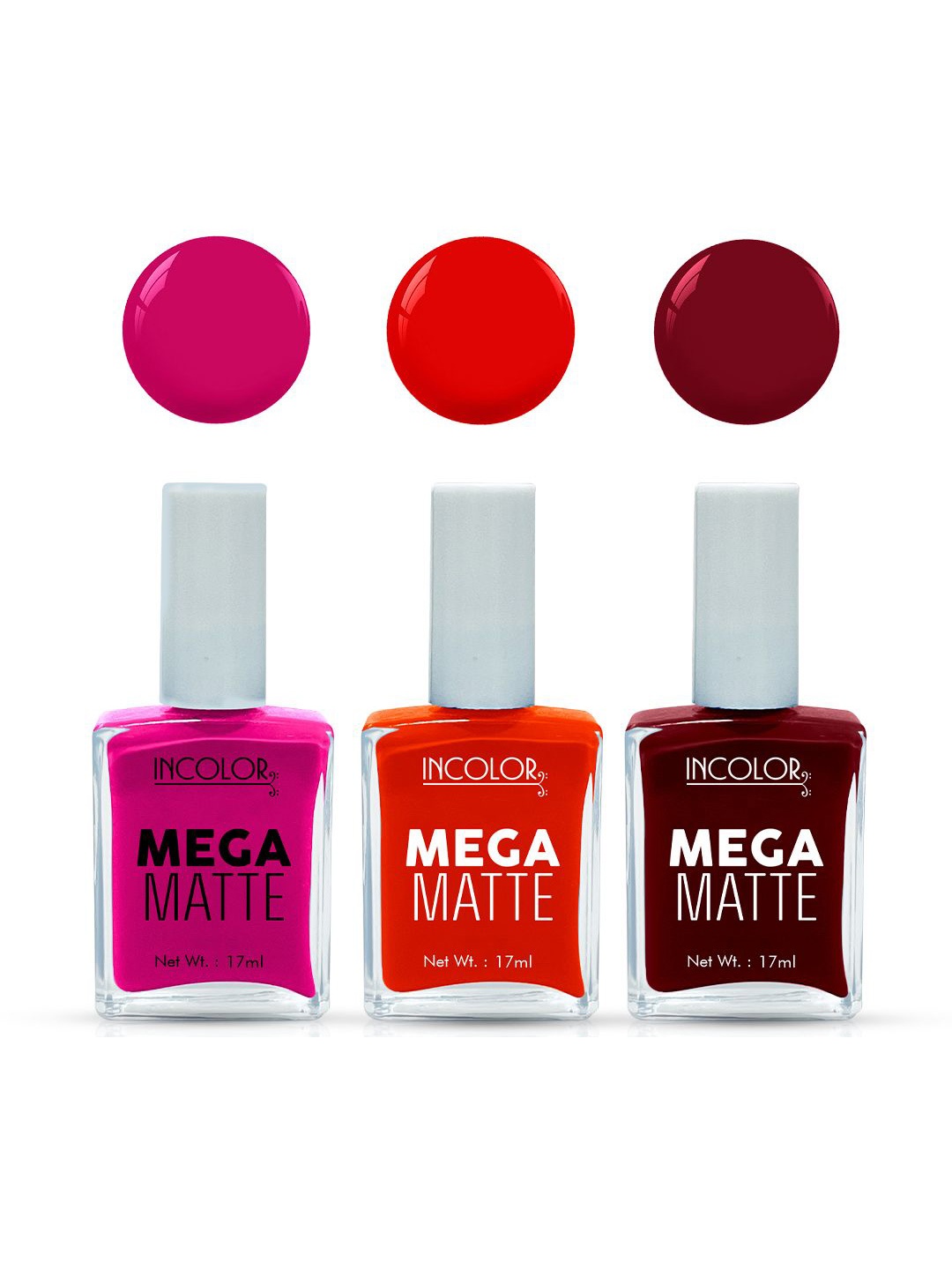 

INCOLOR Set Of 3 Mega Matte Nail Paint - 17 ml Each - 10-07-28, Multi