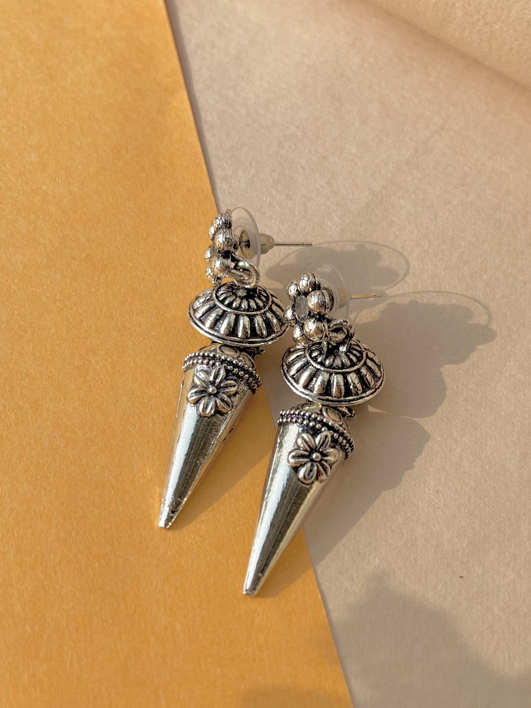 

SUBHAGALANKAR German Silver Plated Oxidised Floral Nitya Drop Earrings