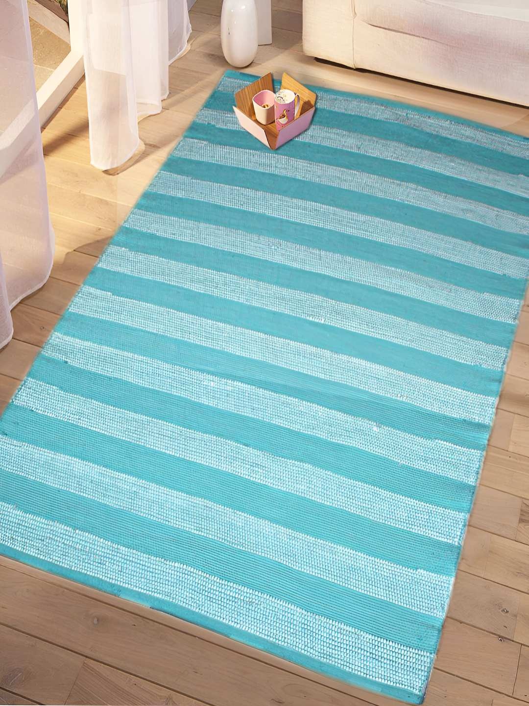 

Saral Home Blue Striped Antiskid Cotton Dhurries
