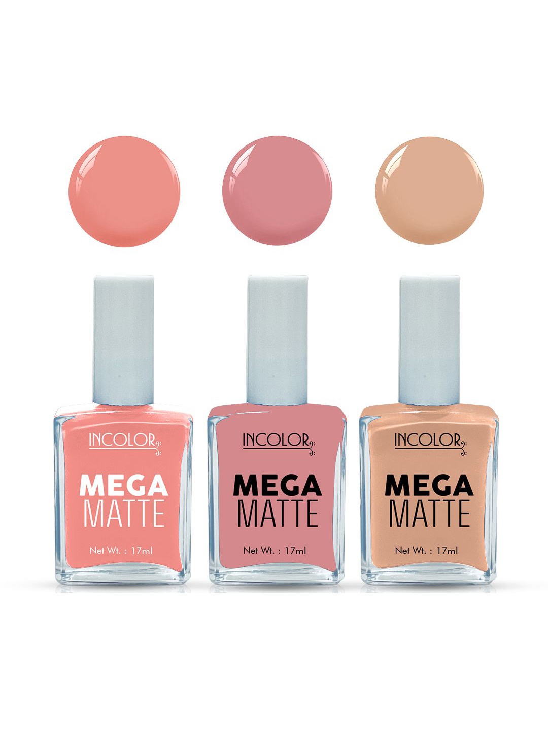 

INCOLOR Set Of 3 Mega Matte Nail Paint - 17 ml Each - 36 - 39 - 45, Multi