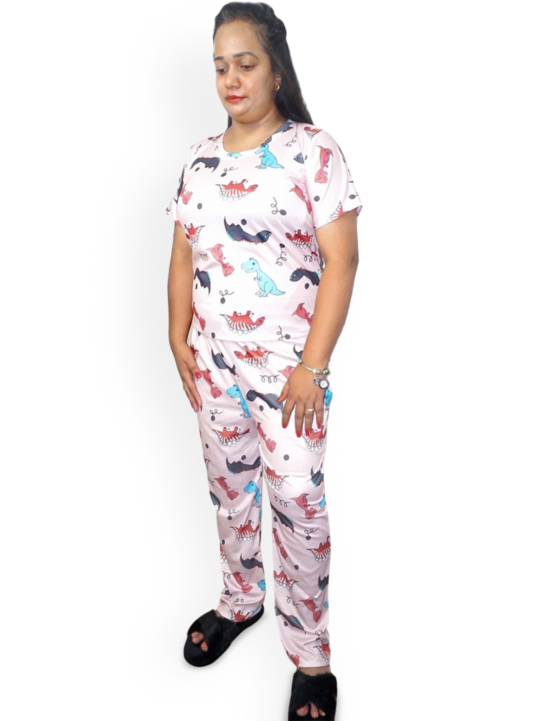 

styledose Women Conversational Printed T-Shirt & Trousers Night suits, White