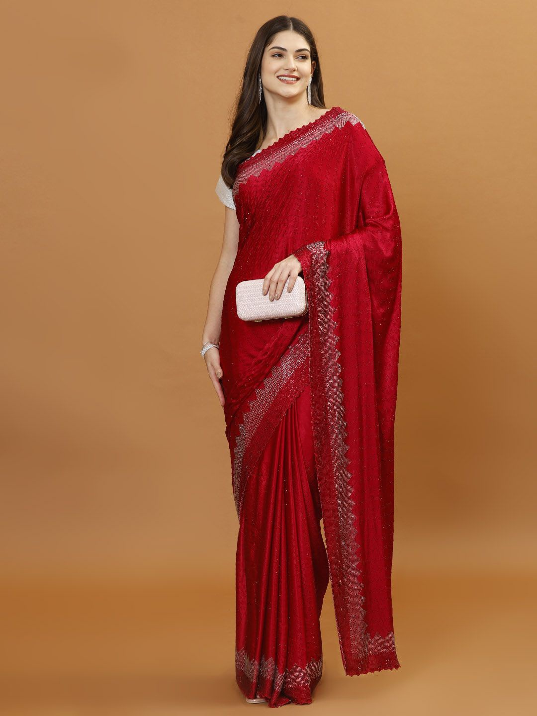 

Meena Bazaar Embellished Beads and Stones Saree, Maroon