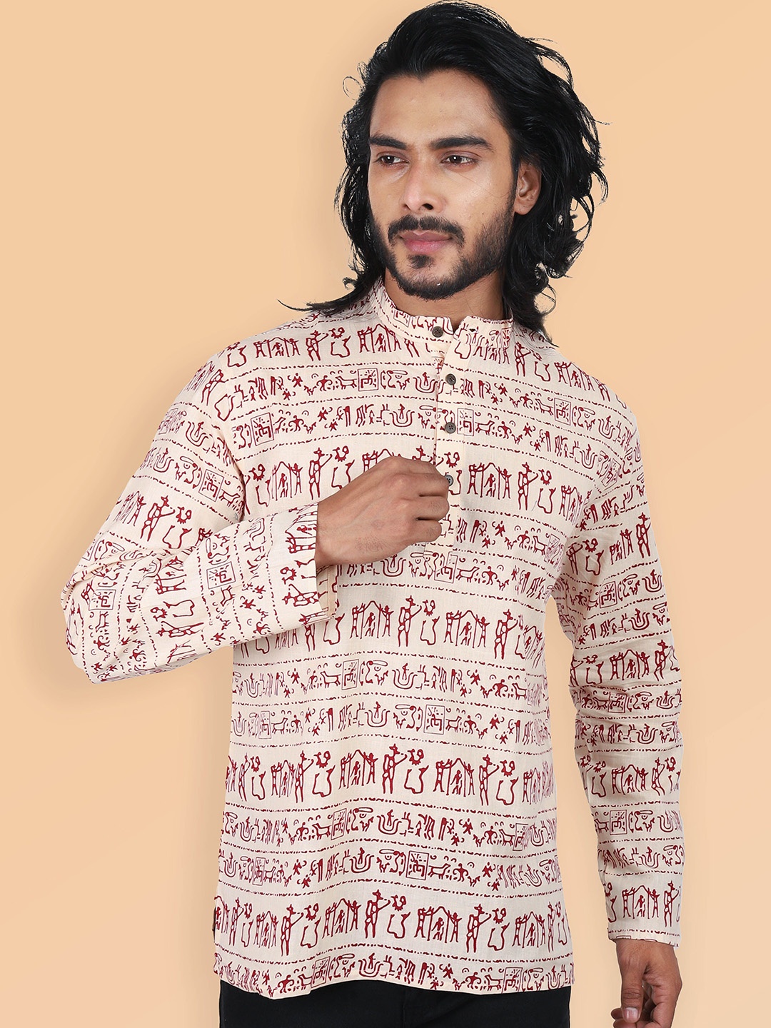 

ETHNIC FACTORY Men Printed Kurta, Maroon