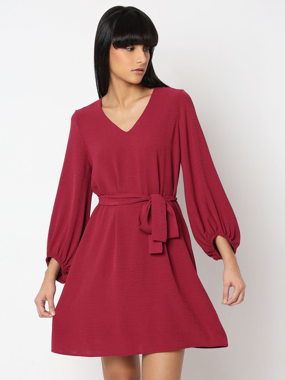 

Vero Moda V-Neck Puff Sleeve Fit and Flare Dress, Red