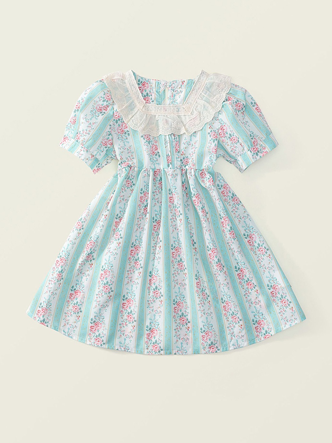 

LULU & SKY Floral Striped Flared Sleeve Fit & Flare Dress, Green