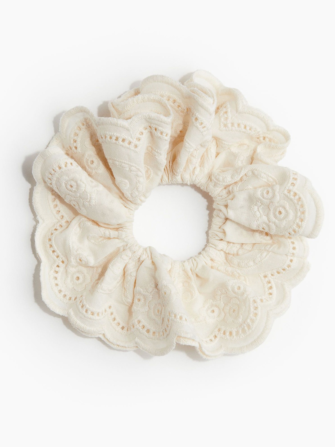 

H&M Women Embroidered Pure Cotton Scrunchie, White