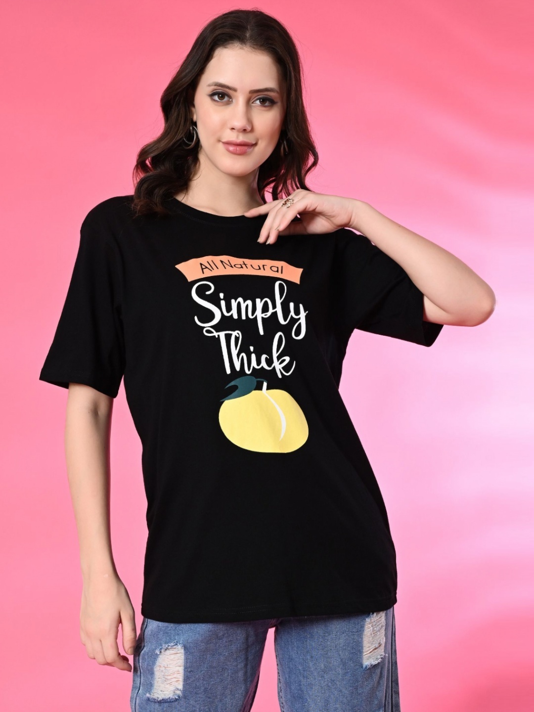 

Funday Fashion Women Graphic Printed Drop-Shoulder Sleeve Relaxed Fit T-shirt, Black