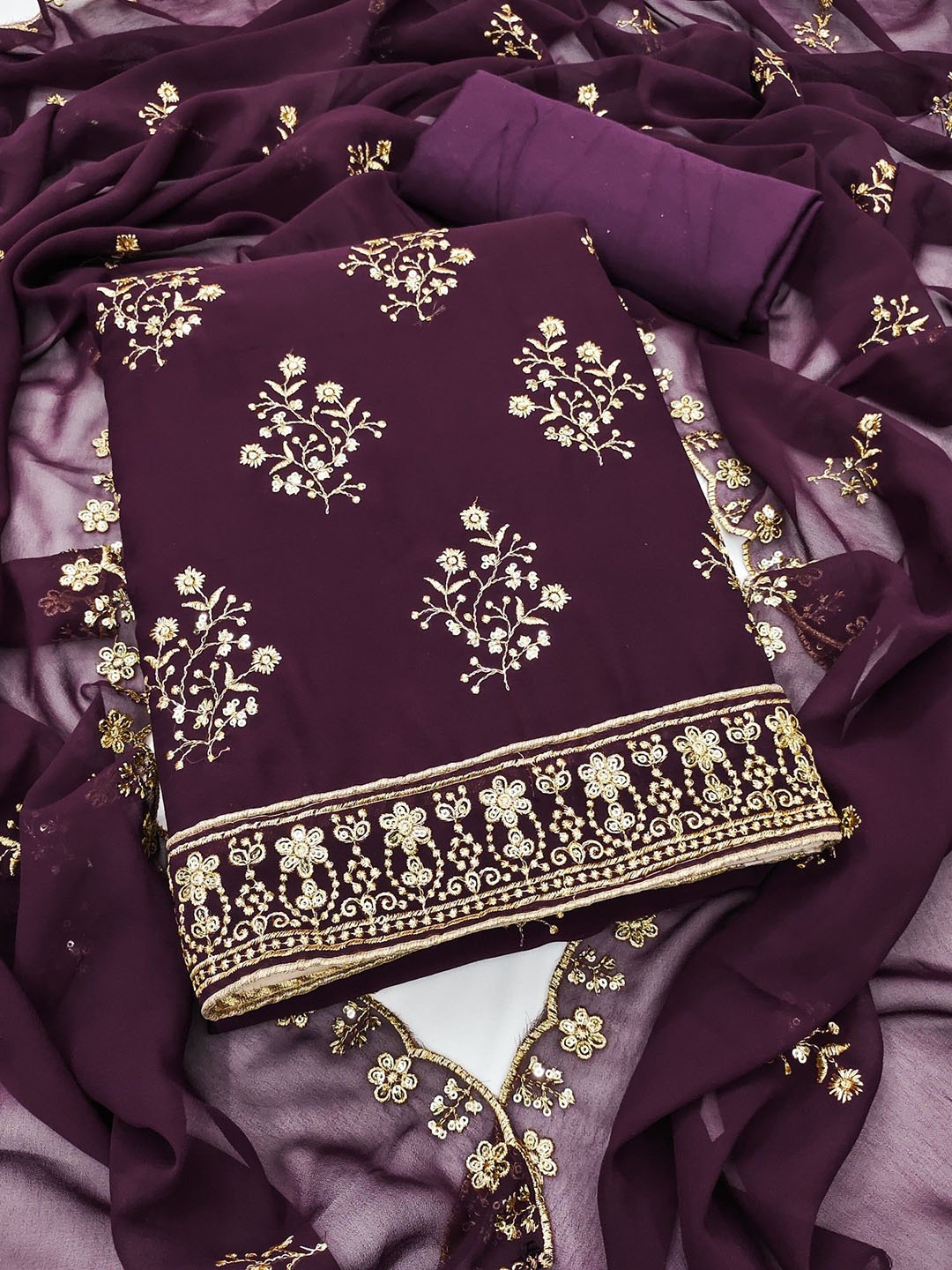 

Panzora Embroidered Unstitched Dress Material, Purple