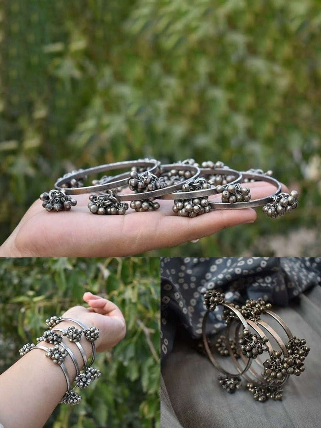 

The Pari Set Of 4 Silver-Plated Oxidised Bangles