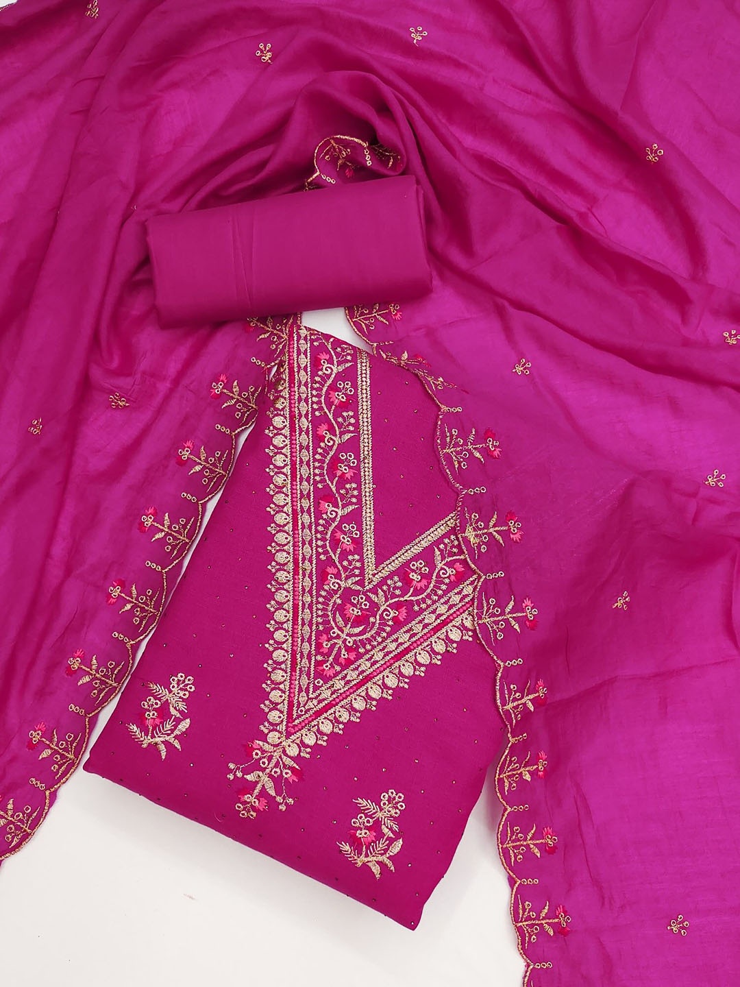 

Panzora Embroidered Unstitched Dress Material, Pink