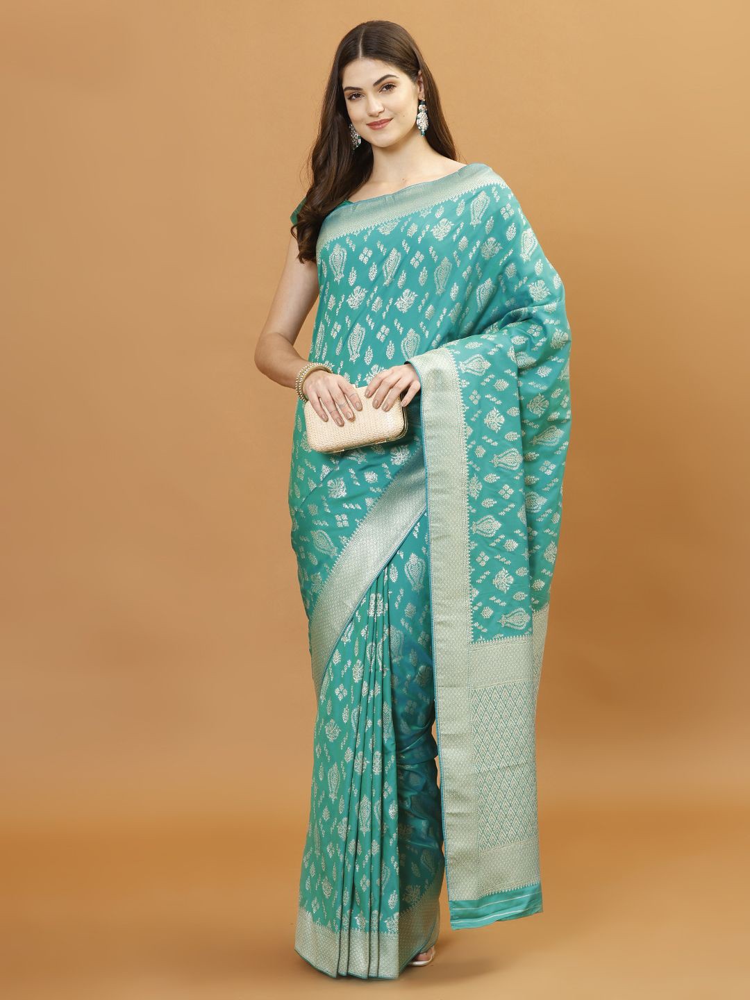 

Meena Bazaar Woven Design Zari Banarasi Saree, Sea green