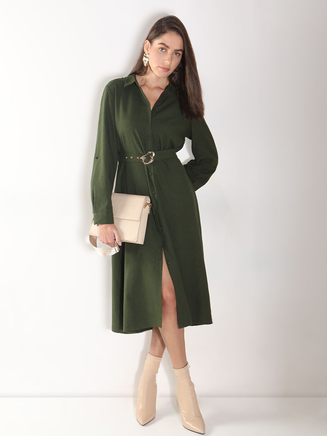 

Vero Moda Long Sleeves Shirt Midi Dress, Olive