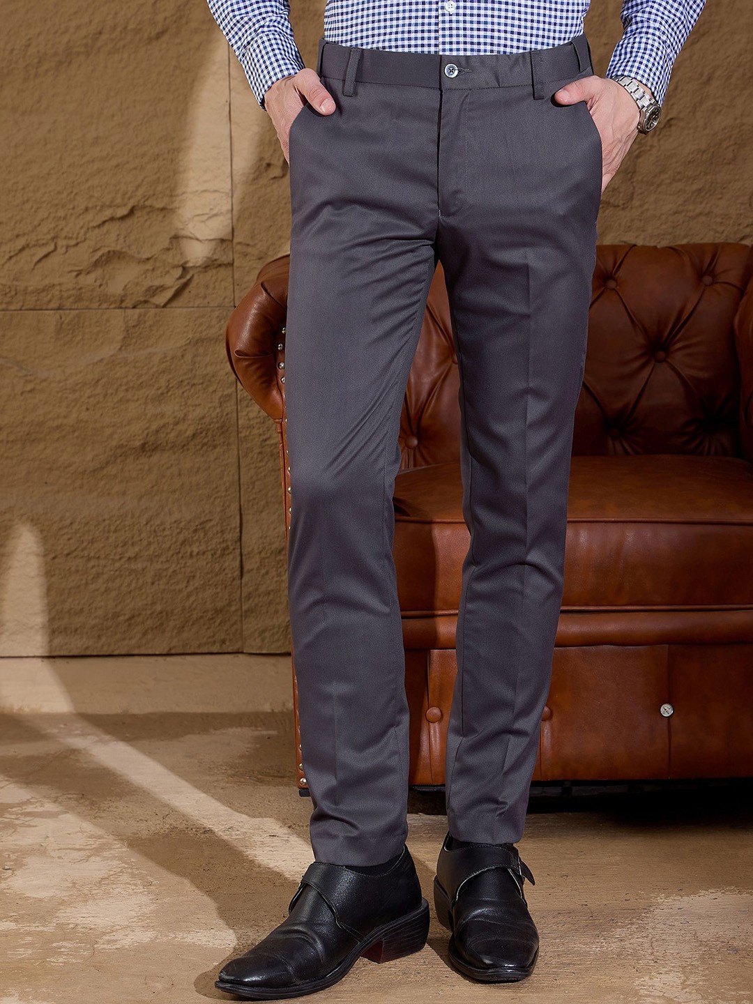 

DENNISON Men Autofit Flexi Waist Tapered Fit Casual Trouser, Steel