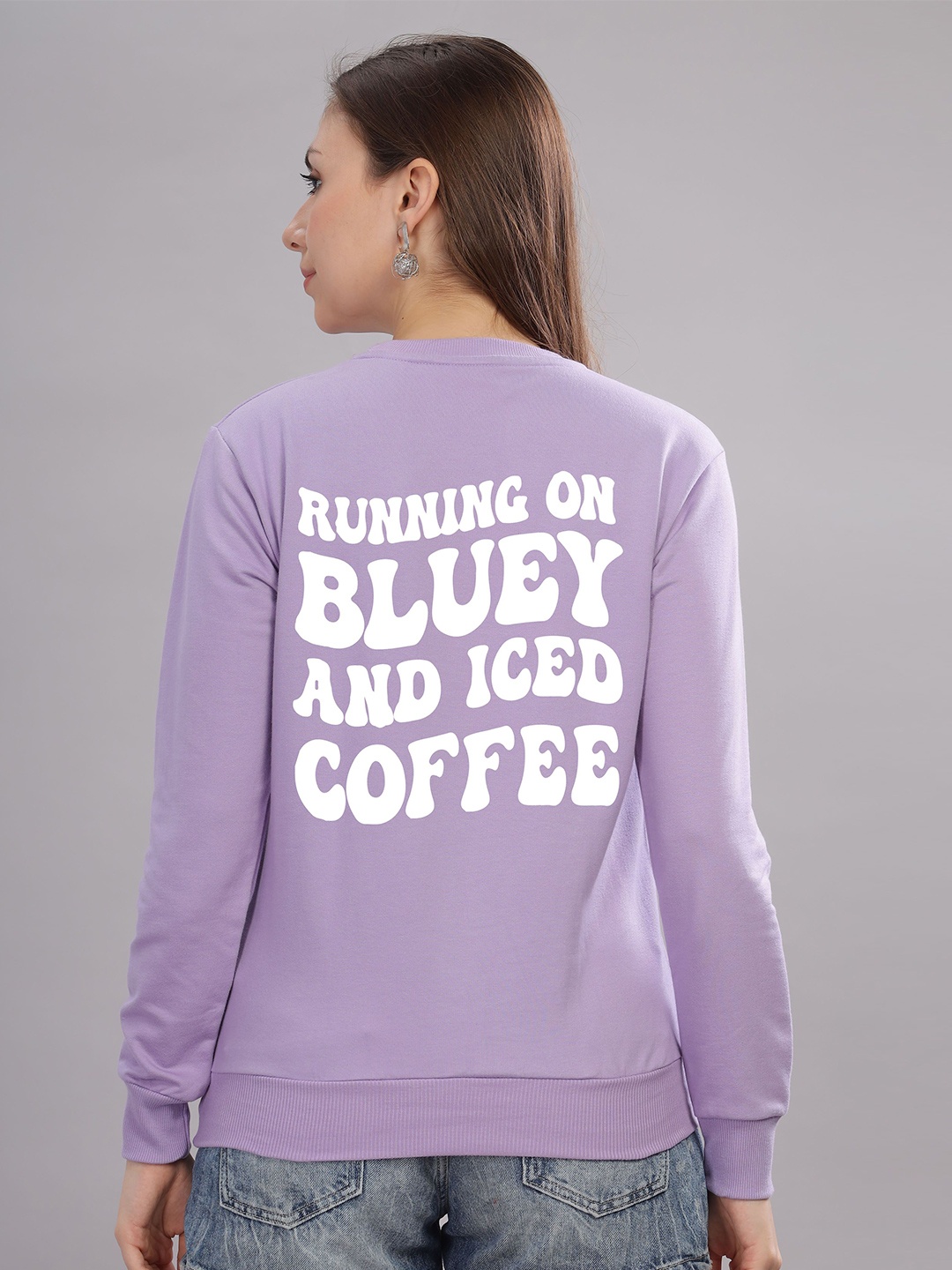 

FALTU.CO Women Typography Printed Round Neck Cotton Pullover Sweatshirt, Lavender