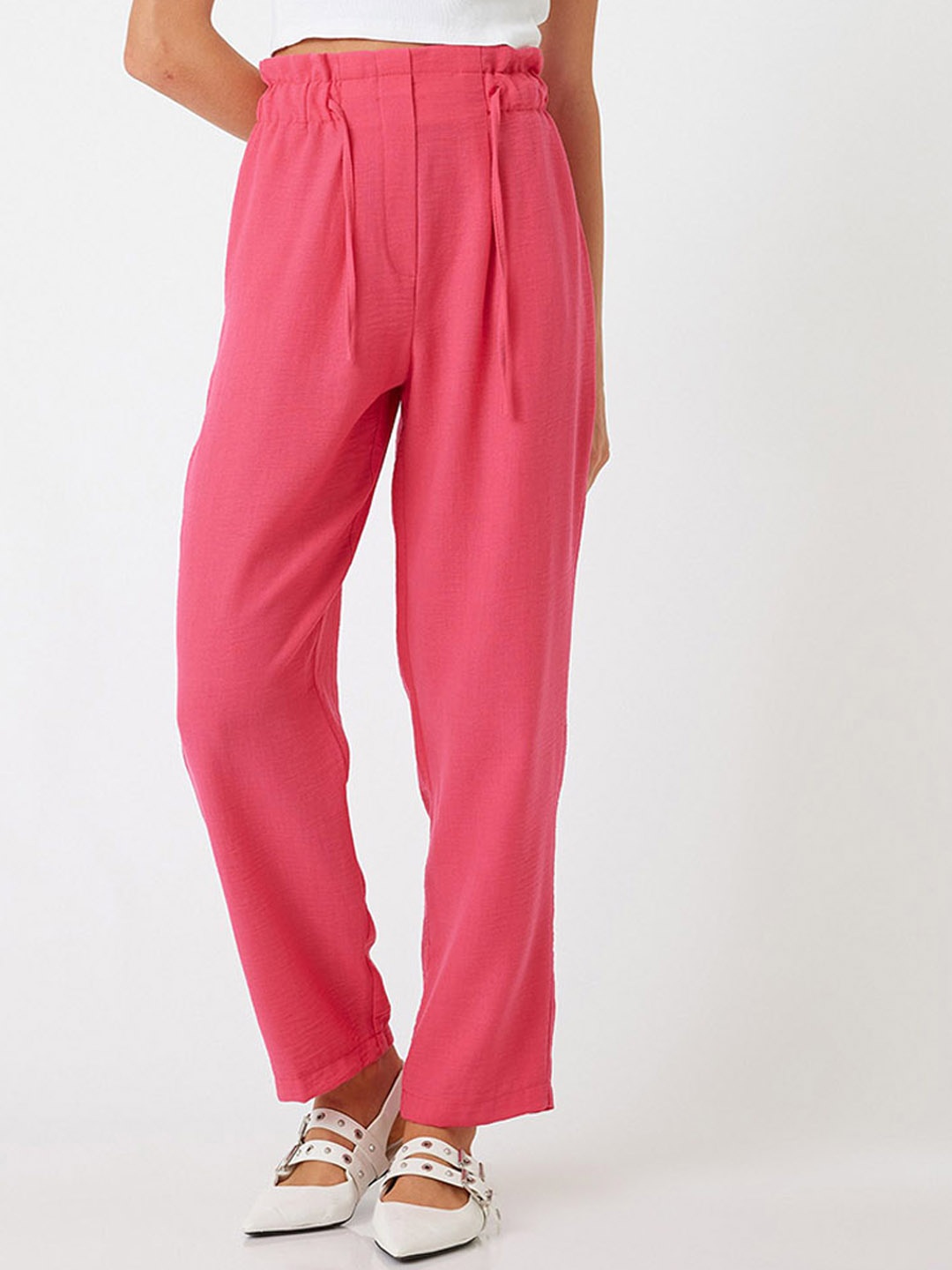 

Koton Women Loose Fit Regular Trousers, Fuchsia