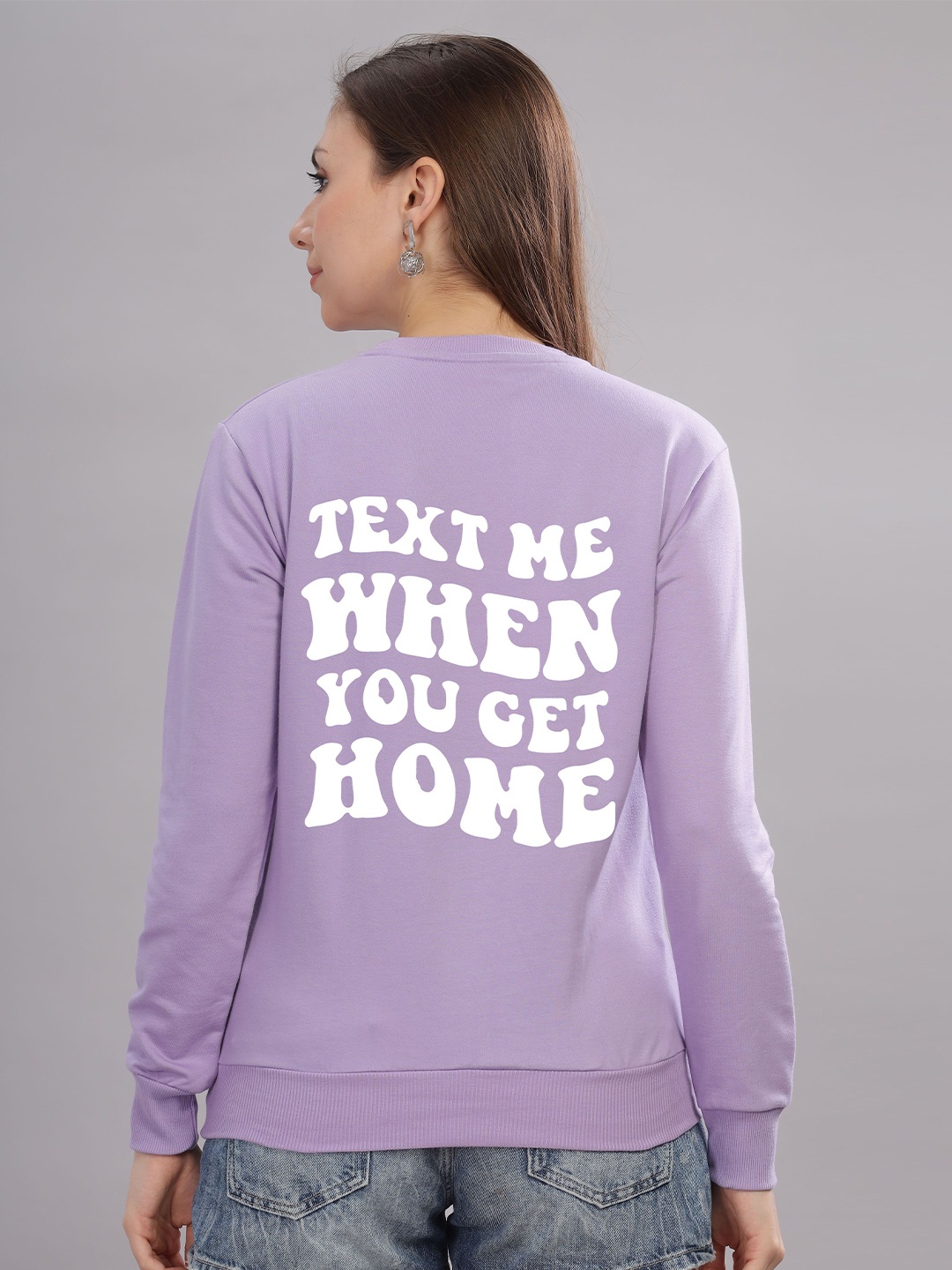 

FALTU.CO Women Typography Printed Round Neck Cotton Pullover Sweatshirt, Lavender