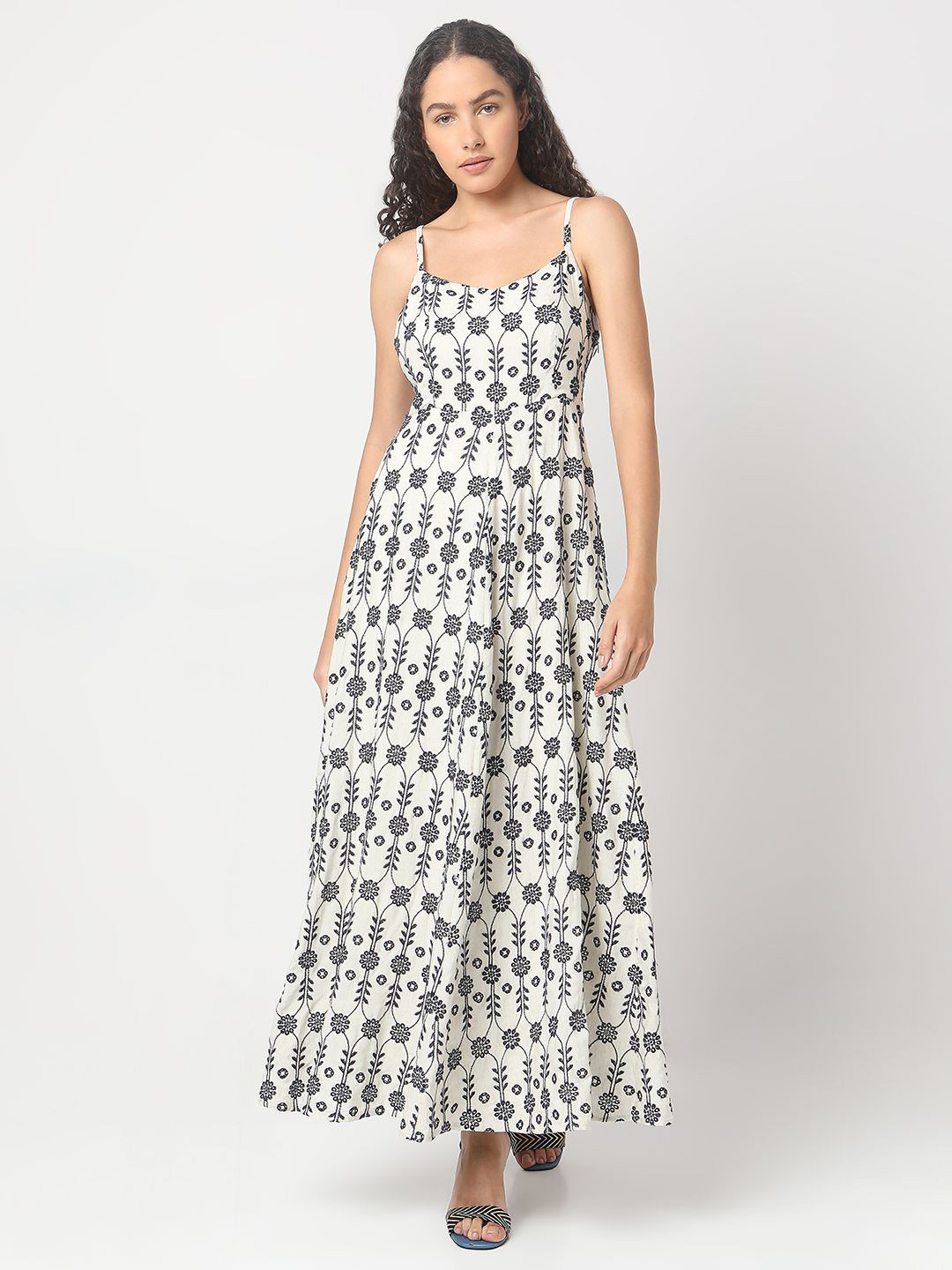 

Vero Moda Floral Embroidered Sleeveless Fit & Flare Maxi Dress, Off white