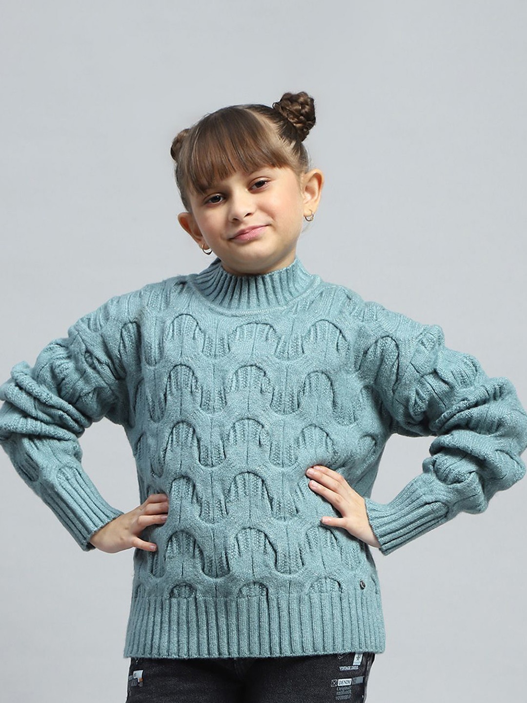 

Monte Carlo Girls Cable Knit Woollen Pullover, Turquoise blue