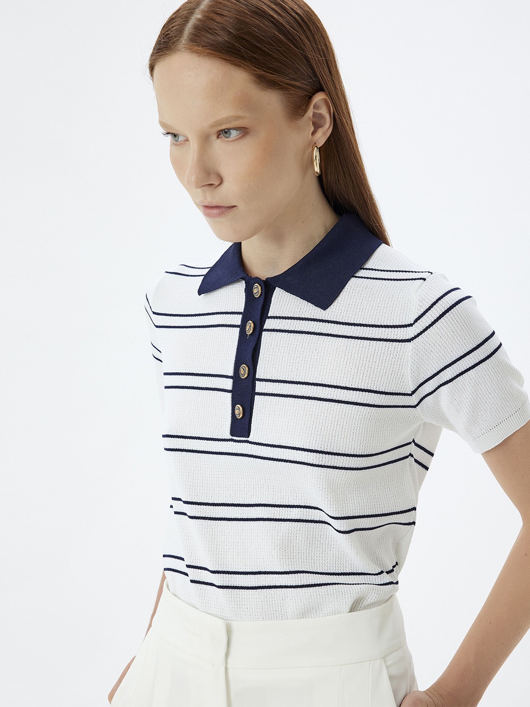

Koton Women Striped Self Design Pullover, White