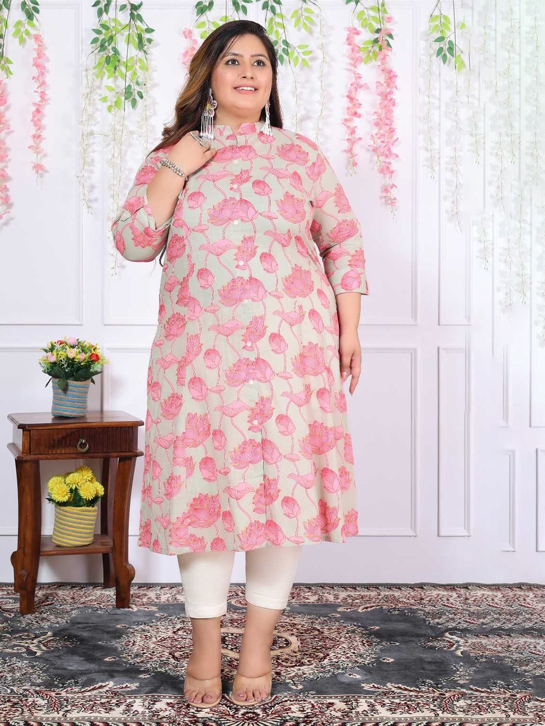 

FLAVIA CREATION Printed Pure Cotton Floral Kurta, Pink