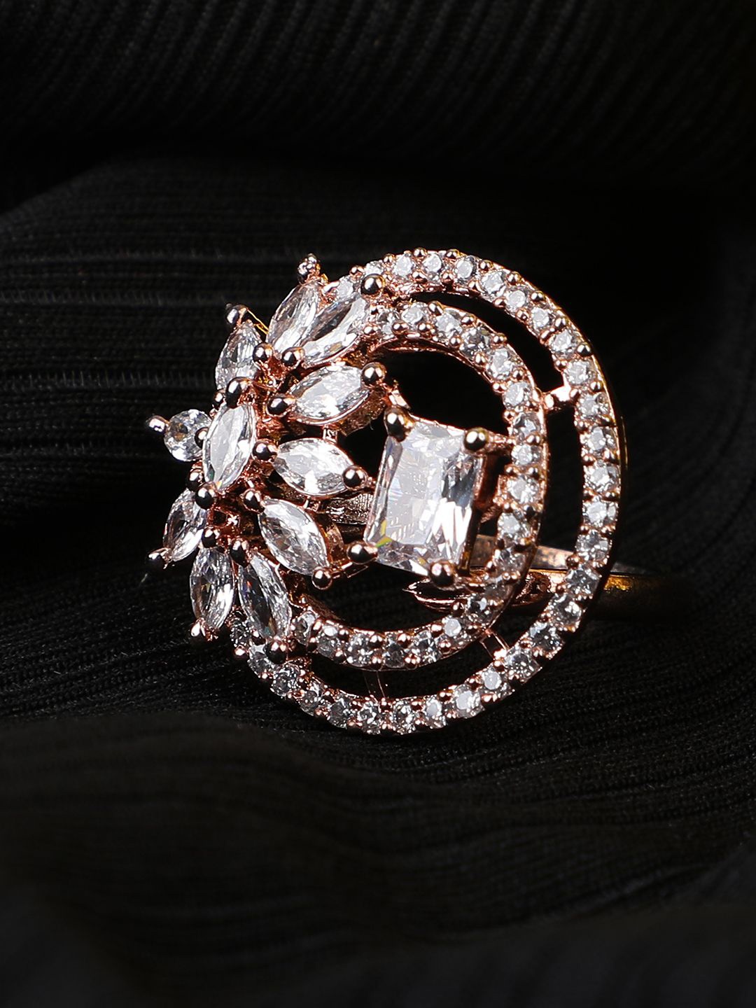 

ANIKAS CREATION Rose Gold Plated American Diamond Studded Finger Ring