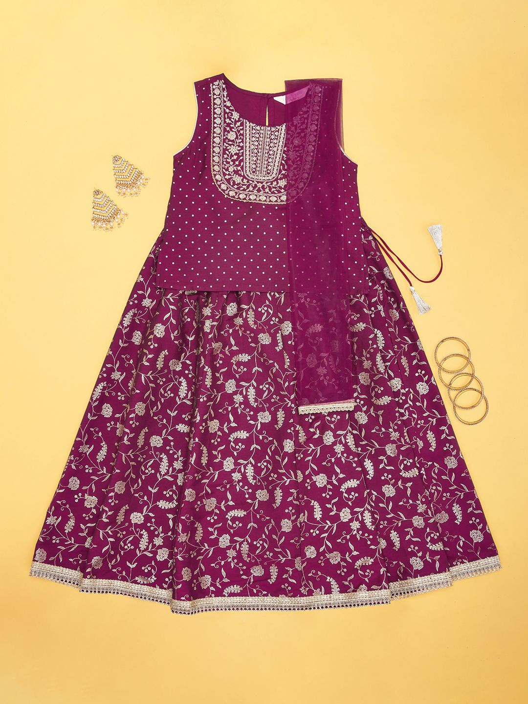 

AKKRITI BY PANTALOONS Girls Embroidered Sequinned Ready to Wear Lehenga & Blouse With Dupatta, Pink