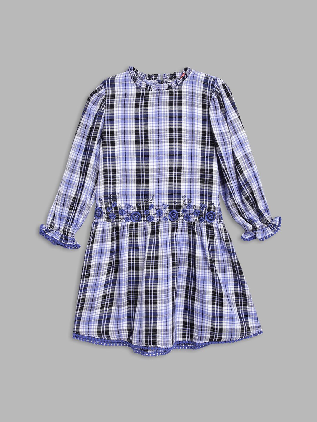 

Blue Giraffe Checked A-Line Dress