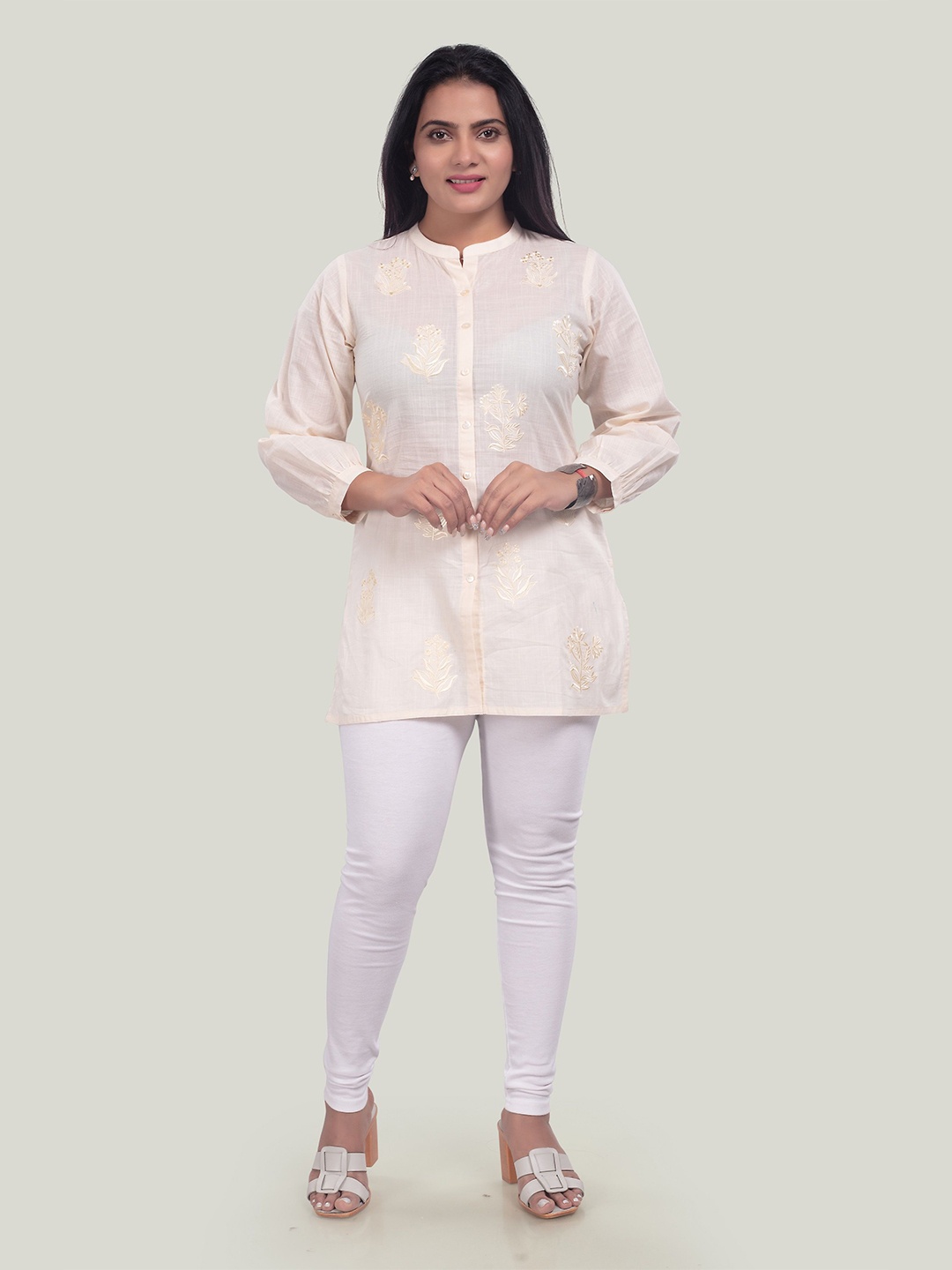 

COTTON CULTURE Women Pure Cotton Embroidered Tunic, Cream