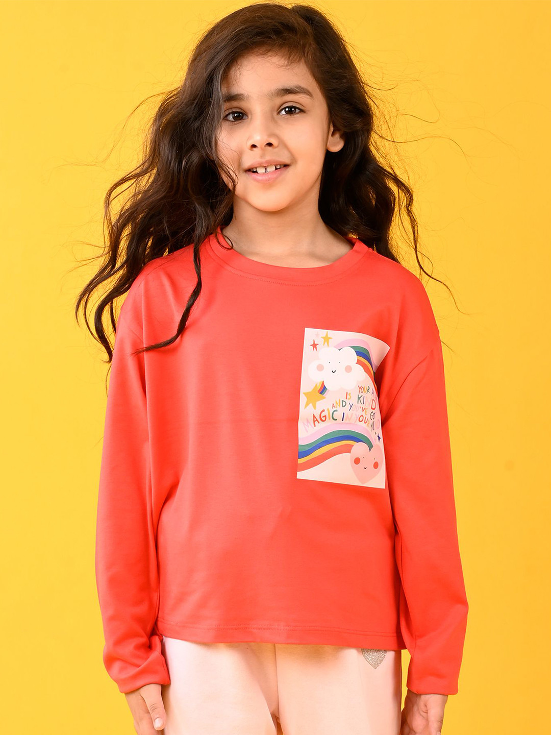 

Anthrilo Girls Graphic Printed Round Neck T-shirt, Red