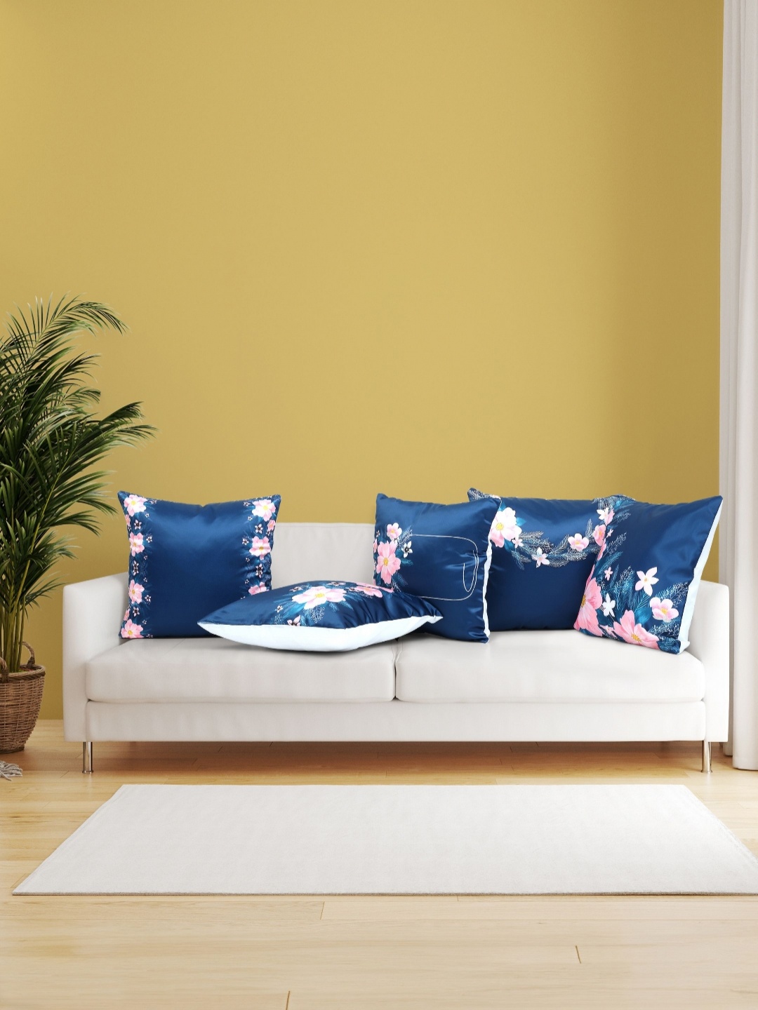 

Vendola Blue & Pink 5 Pieces Floral Satin Square Cushion Covers