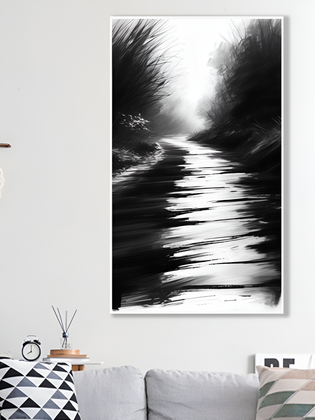 

nestroots Timeless Serenity Forest Path White & Black Canvas Abstract Wall Paintings