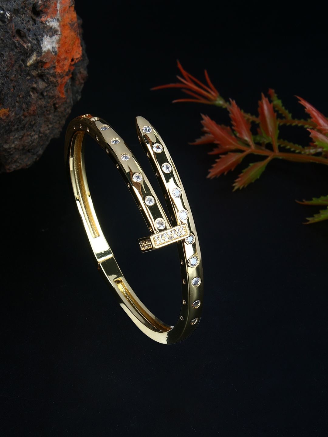 

KPOP Gold Plated Cubic Zirconia Studded Bangle Style Bracelet