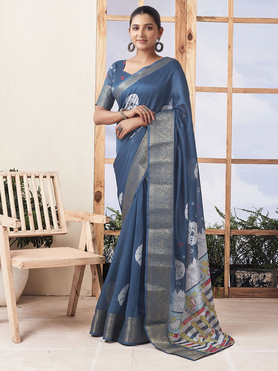 

Satrani Bandhani Zari Ready to Wear Saree, Grey