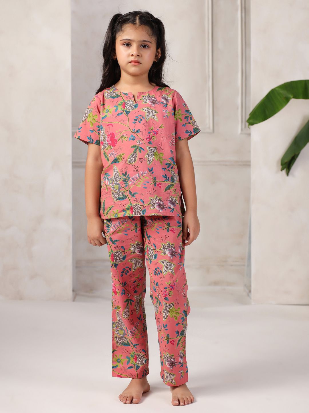 

SANSKRUTIHOMES Girls Floral Printed Pure Cotton Night suit, Rose