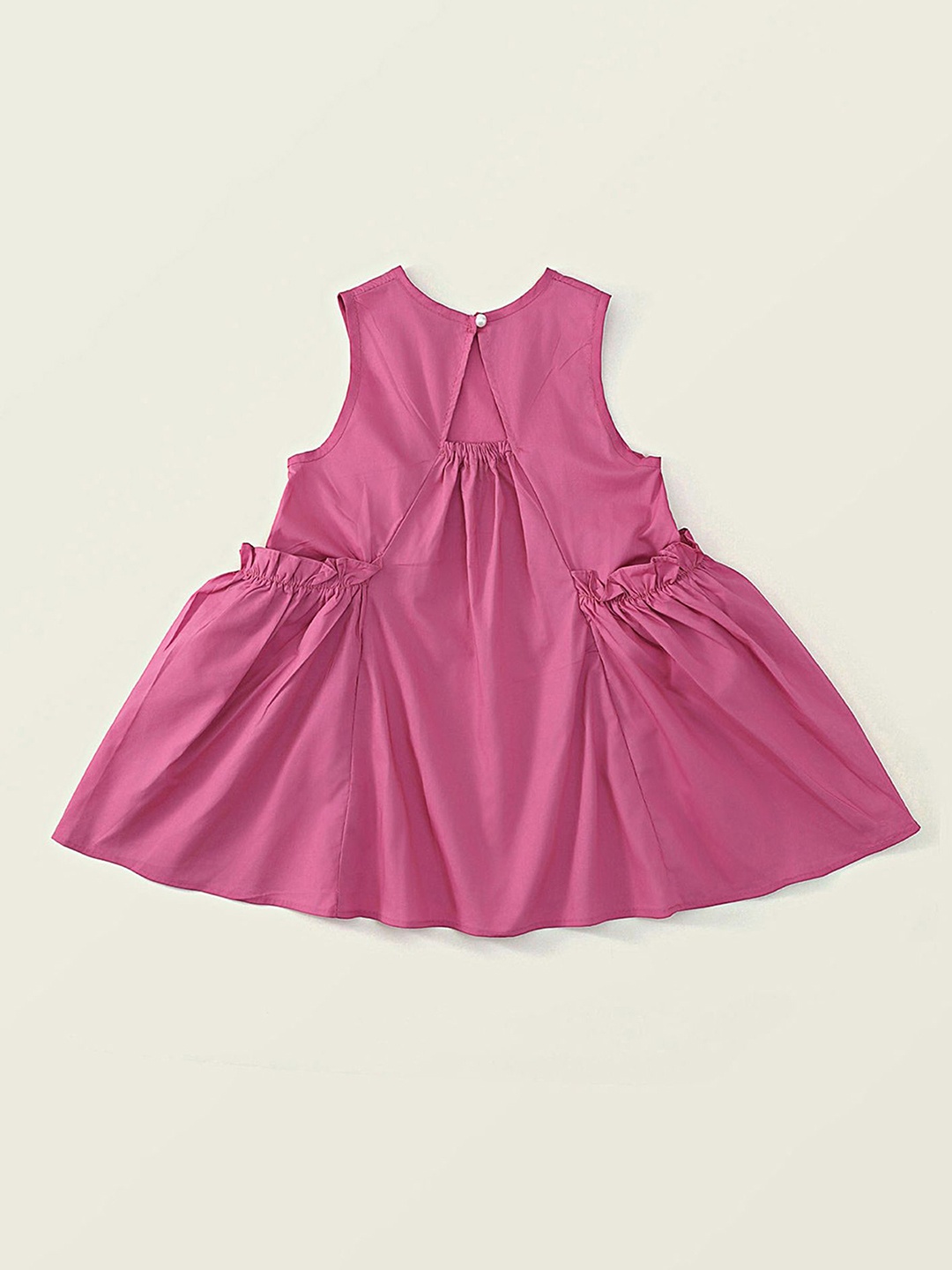 

LULU & SKY Girls Pink Ruffle-trimmed Short Cotton Fit & Flare Dress